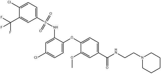 4-[4-Chloro-2-(4-chloro-3-trifluoroMethyl-benzenesulfonylaMino)-phenoxy]-3-Methoxy-N-(2-piperidin-1-yl-ethyl)-benzaMide,1350765-15-9,结构式