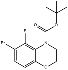 4-BOC-6-ブロモ-5-フルオロ-2,3-ジヒドロ-1,4-ベンゾキサジン 化学構造式