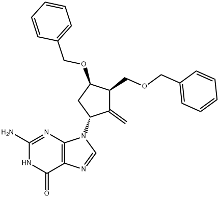 2-AMino-1,9-dihydro-9-[(1R,3R,4R)-2-Methylene-4-(phenylMethoxy)-3-[(phenylMethoxy)Methyl]cyclopentyl]-6H-purin-6-one, 1354695-84-3, 结构式