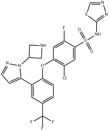 4-[2-[1-(3-Azetidinyl)-1H-pyrazol-5-yl]-4-(trifluoroMethyl)phenoxy]-5-chloro-2-fluoro-N-1,3,4-thiadiazol-2-yl benzenesulfonaMide,1354818-96-4,结构式