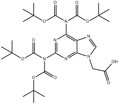 2-(2,6-ビス(ビス(BOC-アミノ)-9H-プリン-9-イル)酢酸 化学構造式
