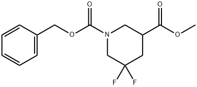 5,5-ジフルオロピペリジン-1,3-ニカルボン酸1-ベンジル3-メチル 化学構造式