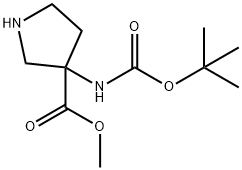 3 - (Boc-aMino)-pyrrolidin-3 - carboxylic acid Methyl ester 化学構造式