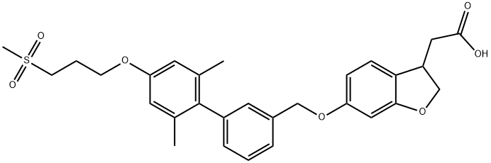 2-(6-((2',6'-diMethyl-4'-(3-(Methylsulfonyl)propo
xy)-[1,1'-biphenyl]-3-yl)Me thoxy)-2,3- dihydro
benzofuran-3-yl)acetic acid Struktur