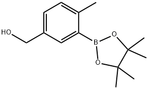 (4-メチル-3-(4,4,5,5-テトラメチル-1,3,2-ジオキサボロラン-2-イル)フェニル)メタノール 化学構造式