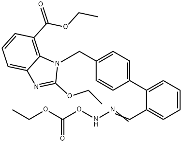 2-Ethoxy-1-[[2'-[[[(ethoxycarbonyl)oxy]amino]iminomethyl][1,1'-biphenyl]-4-yl]methyl]-1H-benzimidazole-7-carboxylic acid ethyl ester Struktur