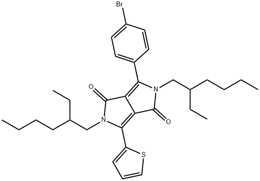 3-(4-溴苯基)-2,5-双(2-乙基己基)-2,5-二氢-6-(2-噻吩基)吡咯并[3,4-C]吡咯-1,4-二酮, 1403674-45-2, 结构式