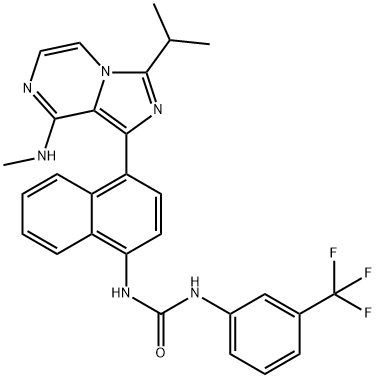 Urea, N-[4-[8-(MethylaMino)-3-(1-Methylethyl)iMidazo[1,5-a]pyrazin-1-yl]-1-naphthalenyl]-N'-[3-(trifluoroMethyl)phenyl]- Structure