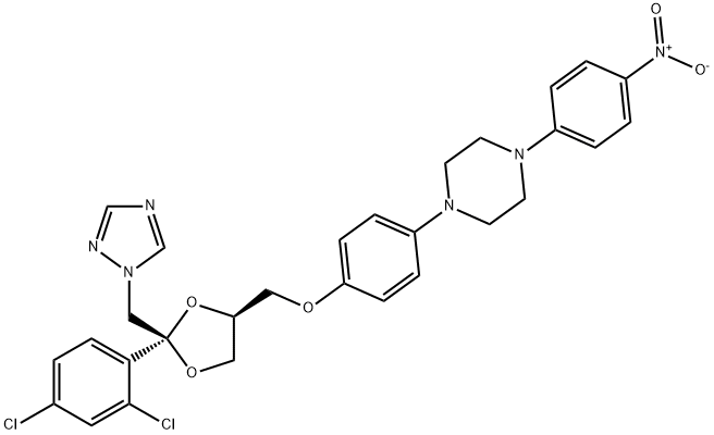 1-[4-[[(2R,4S)-2-(2,4-Dichlorophenyl)-2-(1H-1,2,4-triazol-1-ylMethyl)-1,3-dioxolan-4-yl]Methoxy]phenyl]-4-(4-nitrophenyl)piperazine Struktur