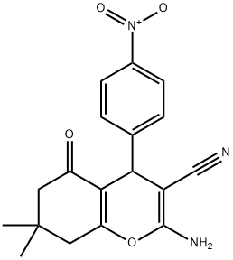 2-amino-7,7-dimethyl-4-(4-nitrophenyl)-5-oxo-5,6,7,8-tetrahydro-4H-chromene-3-carbonitrile Struktur
