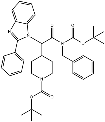 1-Piperidinecarboxylic acid, 4-[2-[[(1,1-diMethylethoxy)carbonyl](phenylMethyl)aMino]-2-oxo-1-(2-phenyl-1H-benziMidazol-1-yl)ethyl]-, 1,1-diMethylethyl ester Structure