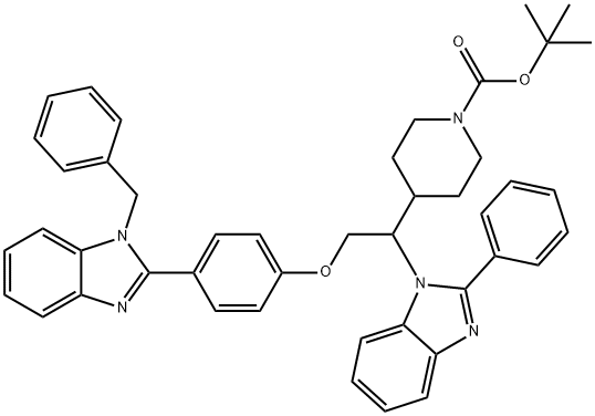 1-Piperidinecarboxylic acid, 4-[1-(2-phenyl-1H-benziMidazol-1-yl)-2-[4-[1-(phenylMethyl)-1H-benziMidazol-2-yl]phenoxy]ethyl]-, 1,1-diMethylethyl ester 化学構造式
