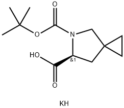(6S)-5-アザスピロ[2.4]ヘプタン-5,6-二カルボン酸5-(1,1-ジメチルエチル)エステルカリウム塩 (1:1) 化学構造式