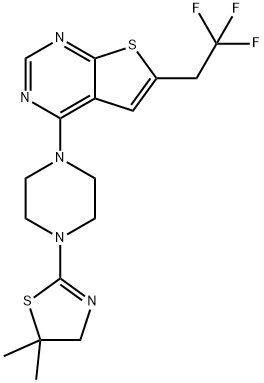 4-(4-(5,5-diMethyl-4,5-dihydrothiazol-2-yl)piperazin-1-yl)-6-(2,2,2-trifluoroethyl)thieno[2,3-d]pyriMidine Structure