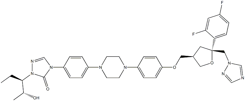 4-(4-(4-(4-(((3R,5R)-5-((1H-1,2,4-triazol-1-yl)Methyl)-5-(2,4-difluorophenyl)tetrahydrofuran-3-yl)Methoxy)phenyl)piperazin-1-yl)phenyl)-1-((2R,3R)-2-hydroxypentan-3-yl)-1H-1,2,4-triazol-5(4H)-one Struktur