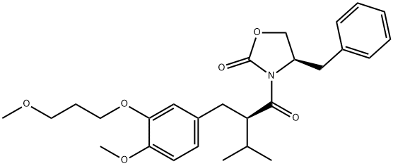 (R)-4-benzyl-3-((R)-2-(4-Methoxy-3-(3-Methoxypropoxy)benzyl)-3-Methylbutanoyl)oxazolidin-2-one Structure