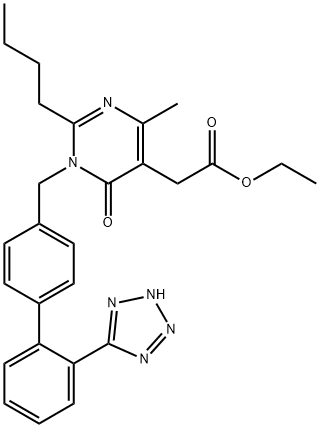 ethyl 2-(1-((2'-(1H-tetrazol-5-yl)-[1,1'-biphenyl]-4-yl)Methyl)-2-butyl-4-Methyl-6-oxo-1,6-dihydropyriMidin-5-yl)acetate,178554-14-8,结构式