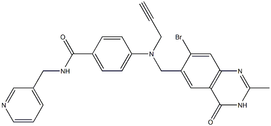 N-(3-ピリジニルメチル)-4-[プロパルギル[(2-メチル-4-オキソ-7-ブロモ-3,4-ジヒドロキナゾリン-6-イル)メチル]アミノ]ベンズアミド 化学構造式