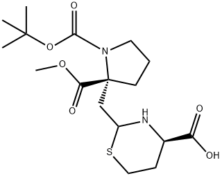 1,2-Pyrrolidinedicarboxylic acid, 2-[[(4R)-4-carboxytetrahydro-2H-1,3-thiazin-2-yl]Methyl]-, 1-(1,1-diMethylethyl) 2-Methyl ester, (2R)- 化学構造式