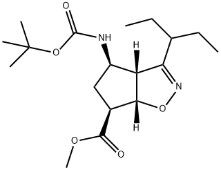 (3AR,4R,6S,6AS)-4-[[(1,1-ジメチルエトキシ)カルボニル]アミノ]-3-(1-エチルプロピル)-3A,5,6,6A-テトラヒドロ-4H-シクロペント[D]イソオキサゾール-6-カルボン酸メチルエステル 化学構造式