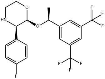 (2S,3R)-2-[(1S)-1-[3,5-ビス(トリフルオロメチル)フェニル]エトキシ]-3-(4-フルオロフェニル)モルホリン 化学構造式