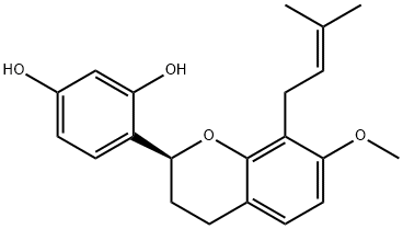 2',4'-Dihydroxy-7-Methoxy-8-prenylflavan 化学構造式