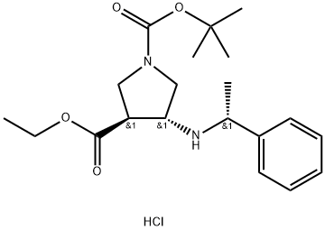 1,3-Pyrrolidinedicarboxylic acid, 4-[[(1R)-1-phenylethyl]aMino]-, 1-(1,1-diMethylethyl) 3-ethyl ester, Monohydrochloride, (3S,4R)- (9CI) Structure