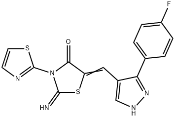 5-[[3-(4-氟苯基)-1H-吡唑-4-基]亚甲基]-2-亚氨基-3-(2-噻唑基)-4-噻唑烷酮,351062-08-3,结构式