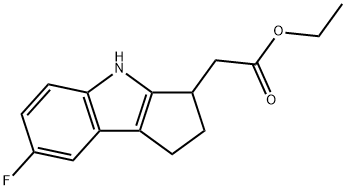 Ethyl 2-(7-fluoro-1,2,3,4-tetrahydrocyclopenta[b]indol-3-yl)acetate 化学構造式