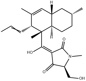 (3E,5S)-5-(羟基甲基)-3-[(1S,2R,4AS,6R,8AR)-羟基[1,2,4A,5,6,7,8,8A-八氢-1,3,6-三甲基-2-(1E)-1-丙烯-1-基-1-萘基]亚甲基]-1-甲基-2,4-吡咯烷二酮 结构式