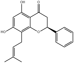 (2S)-5,7-ジヒドロキシ-8-(3-メチル-2-ブテニル)フラバノン 化学構造式