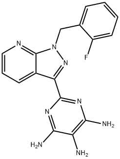 2-(1-[(2-フルオロフェニル)メチル]-1H-ピラゾロ[3,4-B]ピリジン-3-イル)ピリミジン-4,5,6-トリアミン 化学構造式