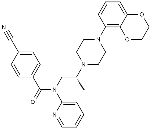 4-氰基-N-(2R-(4-(2,3-二氢苯基(1,4)-二氧-5-)-哌嗪-1-)-丙基)-N-吡啶-2-苯甲酰胺 盐酸盐 结构式