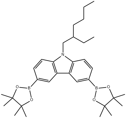 9-(2-乙基己基)-3,6-双(4,4,5,5-四甲基-1,3,2-二噁硼烷-2-基)-9H-咔唑 结构式