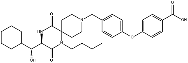 4-[4-[[(3R)-1-丁基-3-[(R)-环己基羟基甲基]-2,5-二氧代-1,4,9-三氮杂螺[5.5]十一烷-9-基]甲基]苯氧基]苯甲酸 结构式