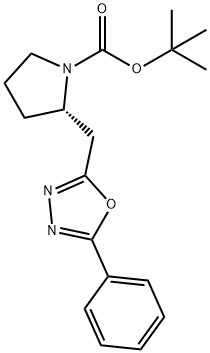 1-Pyrrolidinecarboxylic acid, 2-[(5-phenyl-1,3,4-oxadiazol-2-yl)Methyl]-, 1,1-diMethylethyl ester, (2S)- 化学構造式