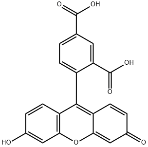 1,3-Benzenedicarboxylic acid, 4-(6-hydroxy-3-oxo-3H-xanthen-9-yl)- Struktur