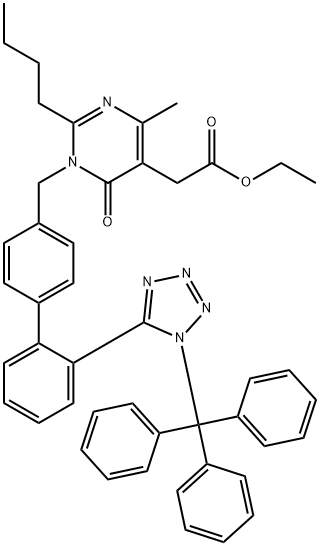 ethyl 2-(2-butyl-4-Methyl-6-oxo-1-((2'-(1-trityl-1H-tetrazol-5-yl)-[1,1'-biphenyl]-4-yl)Methyl)-1,6-dihydropyriMidin-5-yl)acetate 化学構造式