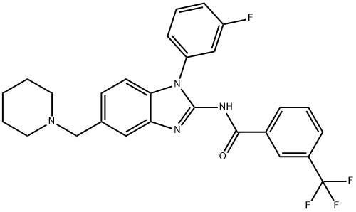 N-(1-(3-fluorophenyl)-5-(piperidin-1-ylMethyl)-1H-benzo[d]iMidazol-2-yl)-3-(trifluoroMethyl)benzaMide 化学構造式