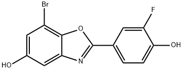 7-broMo-2-(3-fluoro-4-hydroxyphenyl)-1,3-benzoxazol-5-ol 化学構造式
