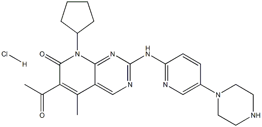 6-Acetyl-8-cyclopentyl-5-methyl-2-[[5-(1-piperazinyl)-2-pyridinyl]amino]pyrido[2,3-d]pyrimidin-7(8H)-one hydrochloride 化学構造式