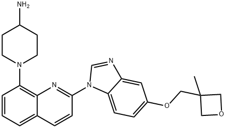 [1-[2-[5-(3-甲基氧杂环丁烷-3-基甲氧基)苯并咪唑-1-基]喹啉-8-基]哌啶-4-基]胺, 670220-88-9, 结构式