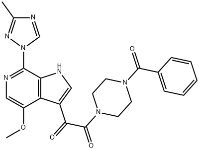 1-(4-苯甲酰基哌嗪-1-基)-2-[4-甲氧基-7-(3-甲基-1H-1, 2, 4-三氮唑-1-基)-1H-吡咯并[2,3-C]吡啶-3-基)乙烷-1,2-二酮, 701213-36-7, 结构式