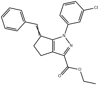 1-(3-chlorophenyl)-1,4,5,6-tetrahydro-6-(phenylMethylene)-3-Cyclopentapyrazolecarboxylic acid,ethyl ester Structure