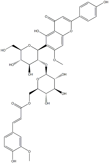 6-[2-O-[6-O-[3-(3-メトキシ-4-ヒドロキシフェニル)-1-オキソ-2-プロペニル]-β-D-グルコピラノシル]-β-D-グルコピラノシル]-4',5-ジヒドロキシ-7-メトキシフラボン 化学構造式