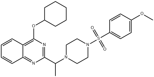 4-(cyclohexyloxy)-2-(1-(4-[(4-Methoxybenzene)sulfonyl]piperazin-1-yl)ethyl)quinazoline 结构式