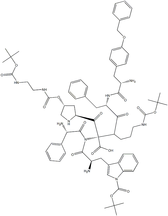 L-LYSINE,O-(PHENYLMETHYL)-L-TYROSYL-L-PHENYLALANYL-(4R)-4-[[[[2-[[(1,1-DIMETHYLETHOXY)CARBONYL]AMINO]ETHYL]AMINO]CARBONYL]OXY]-L-PROLYL-(2S)-2-PHENYLGLYCYL-1-[(1,1-DIMETHYLETHOXY)CARBONYL]-D-TRYPTOPHYL-N6-[(1,1-DIMETHYLETHOXY)CARBONYL]-,842149-90-0,结构式