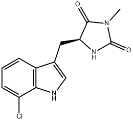 (5S)-5-[(7-氯-1H-吲哚-3-基)甲基]-3-甲基-2,4-咪唑烷二酮 结构式