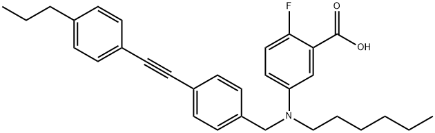 2-氟-5-[(己基)[4-[(4-丙基苯基)乙炔基]苄基]氨基]苯甲酸 结构式