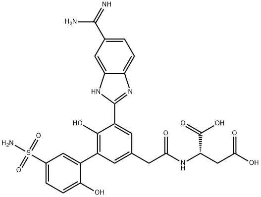 (S)-2-[[2-[5-(5-甲脒基-1H-苯并咪唑-2-基)-6,2'-二羟基-5'-氨基磺酰基联苯-3-基]乙酰基]氨基]琥珀酸,871266-63-6,结构式